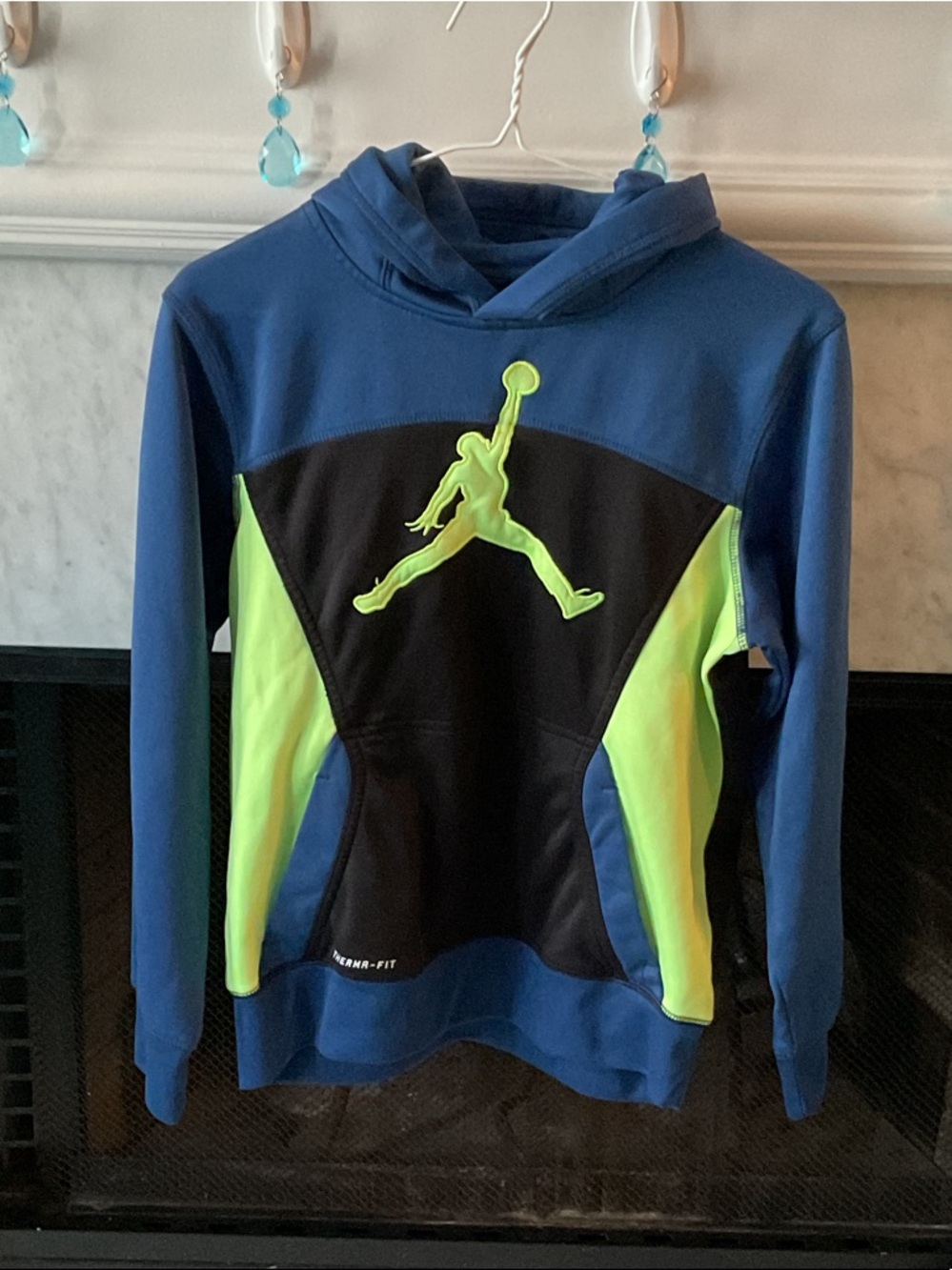 Jordan Blue Black Neon Green Boys Pullover Hoodie